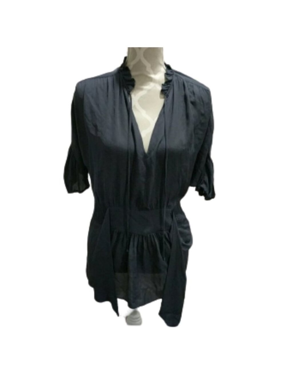 Bcbg slate gray silk sheer blouse